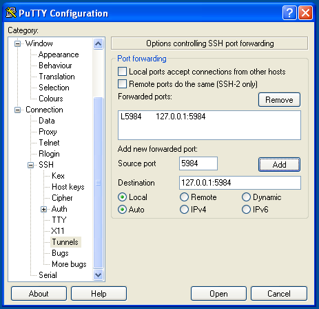 PuTTY, CouchDB, Futon