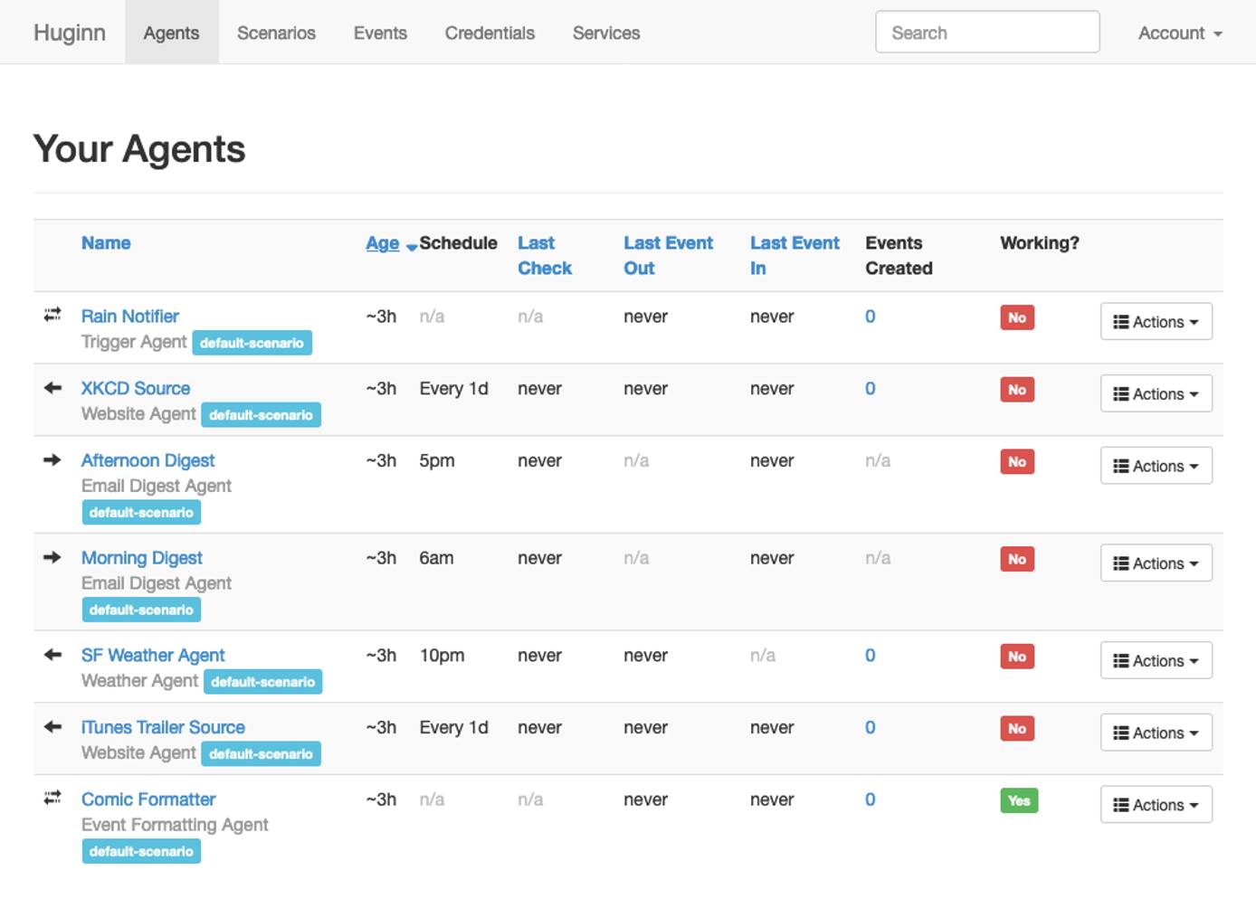 Huginn agent listing