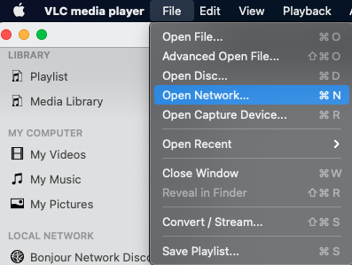 Open Network option for VLC