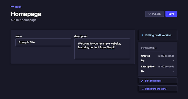 Developing the Home type content in Strapi