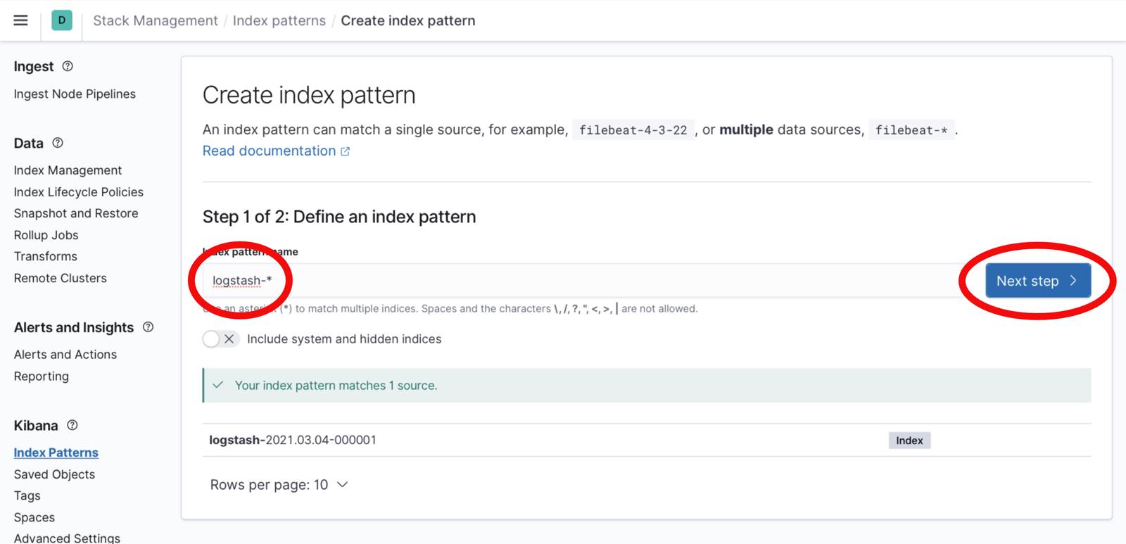 Kibana 7 Create Logstash Index