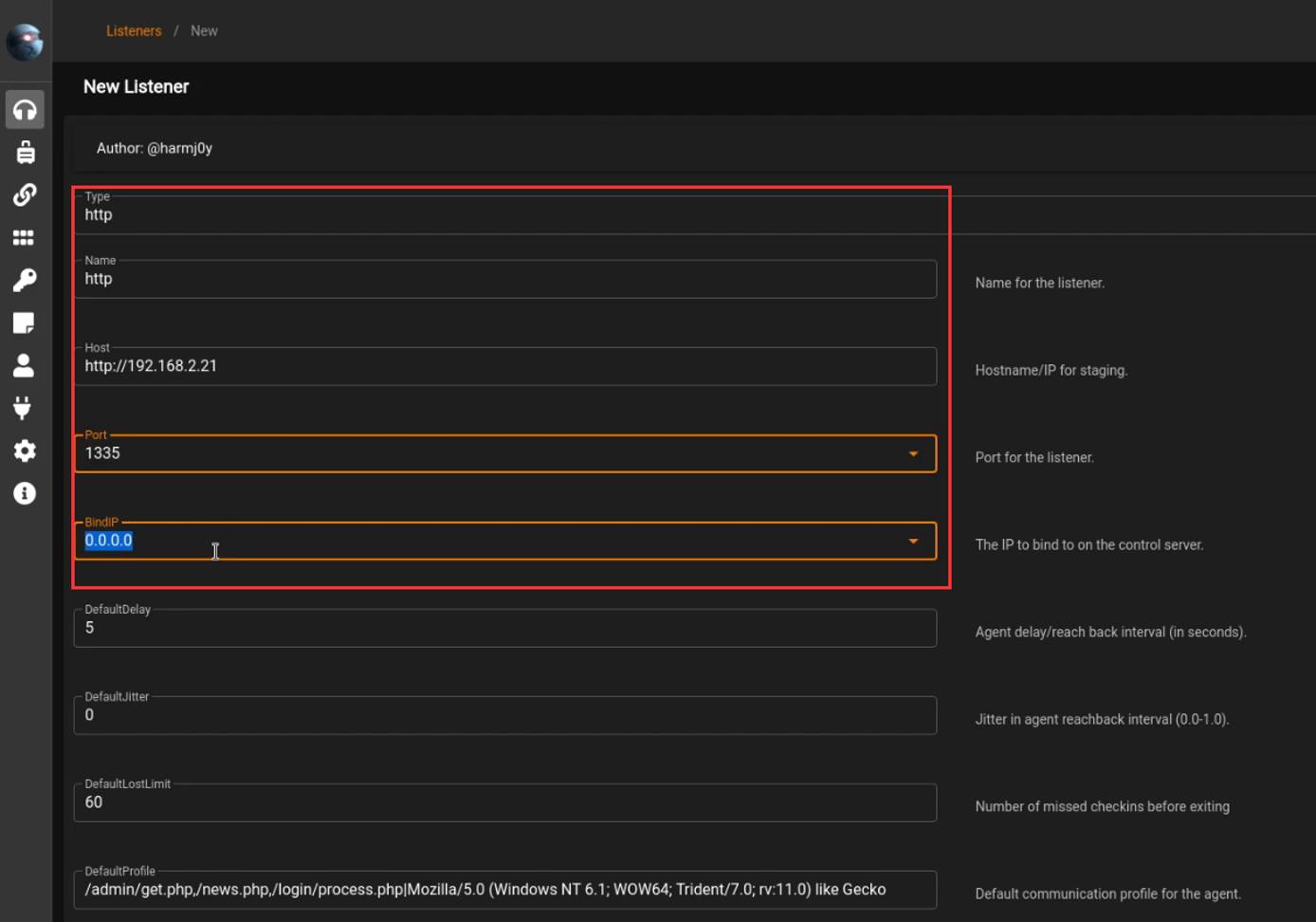 Starkiller UI - new listener form