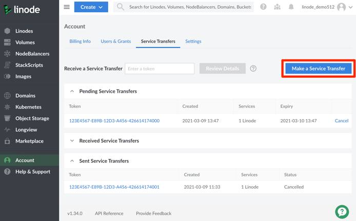 Selecting &lsquo;Make a Service Transfer&rsquo; initiates a transfer request.