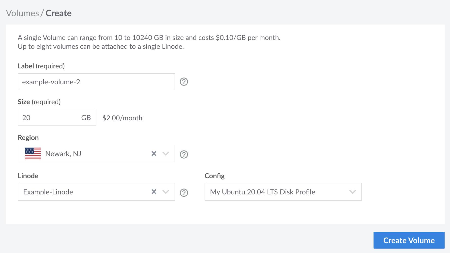 Volume Creation Form